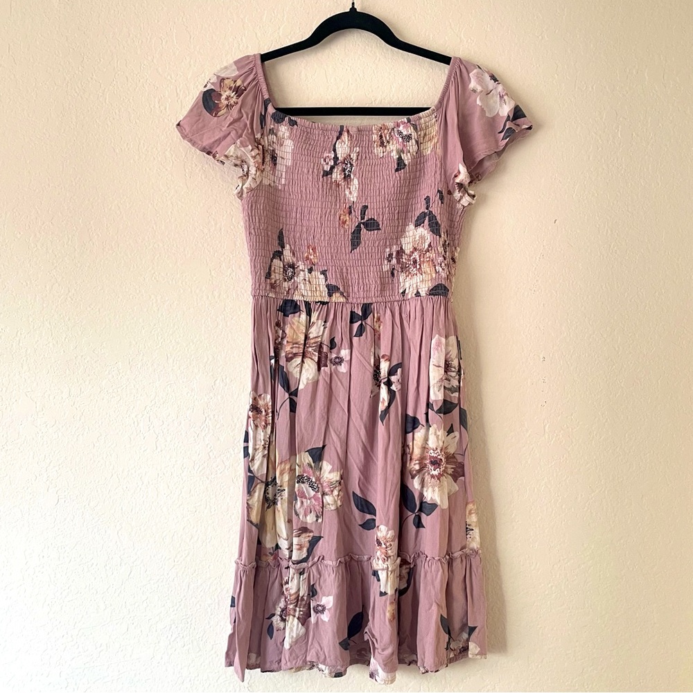 Target Xhilaration Floral Mini Dress with Pockets - Purple - Medium